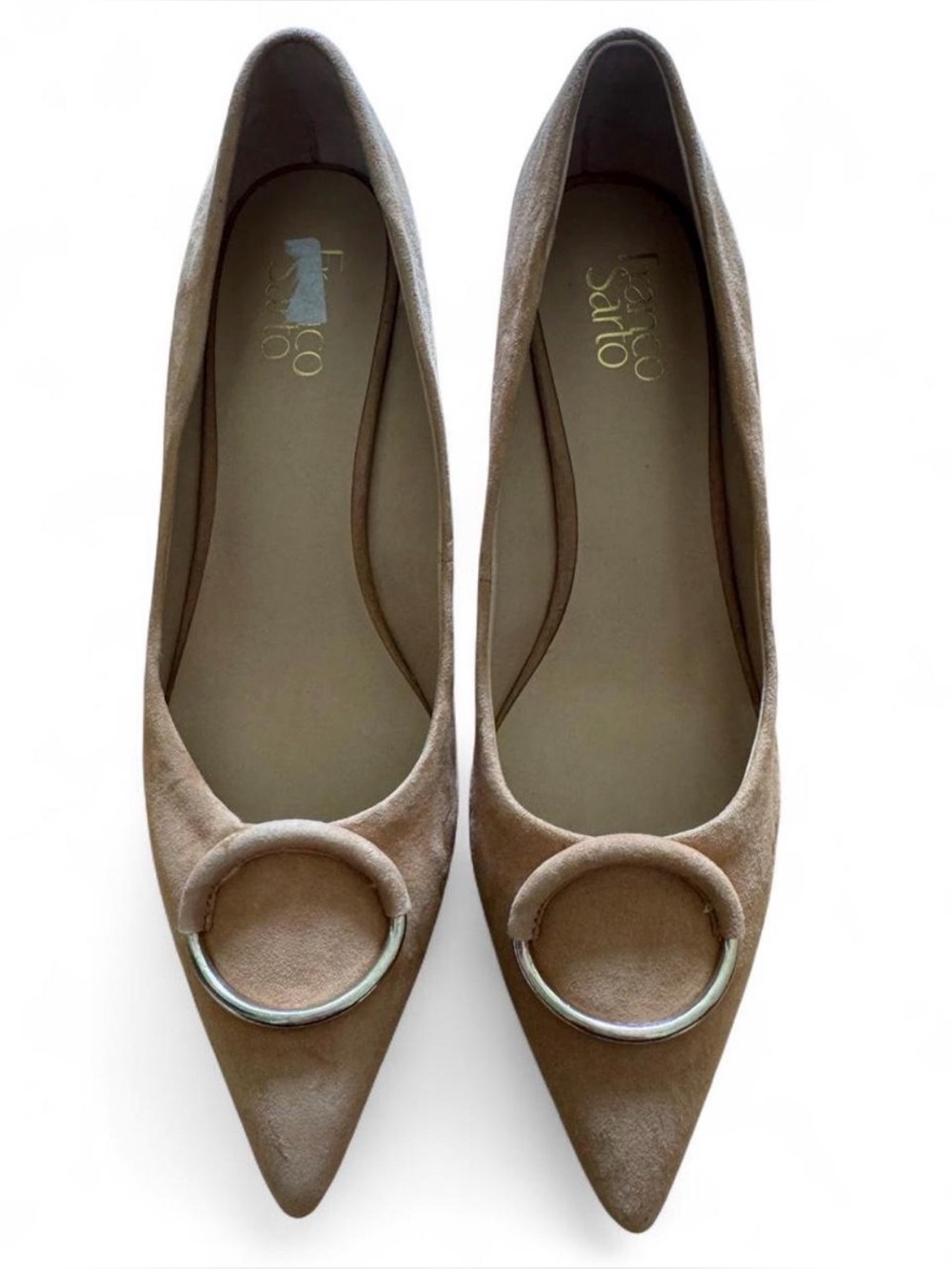 Franco Sarto Taupe Suede Pointed Toe Flats with Ring Accent Size 10